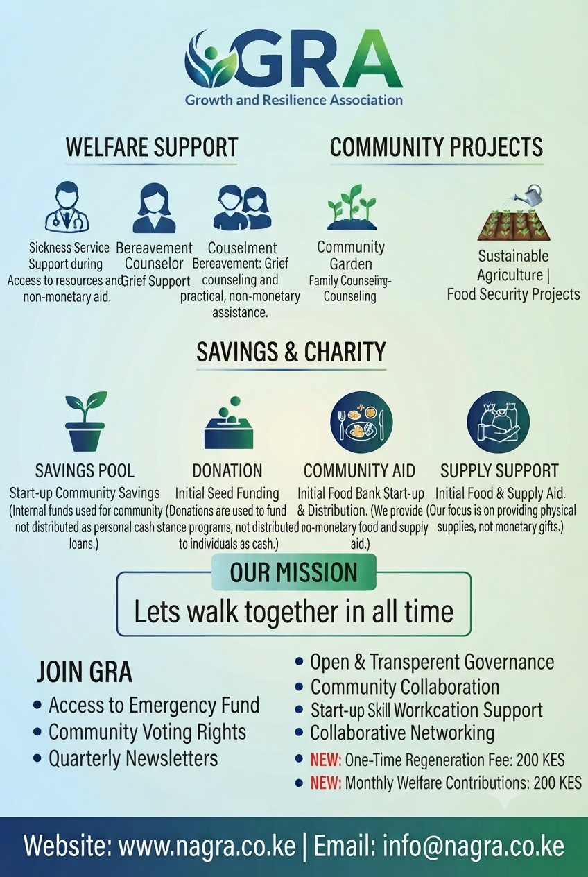 Empower your future with the Growth and Resilience Association (GRA)! We uplift communities through sustainable economic initiatives like our piggery projects and our dedicated Welfare Support Program. Through affordable monthly contributions, we stand by active members with dignity and compassion during bereavement, medical emergencies, and life’s toughest moments. Join us to build financial security, foster resilience, and create lasting prosperity together!